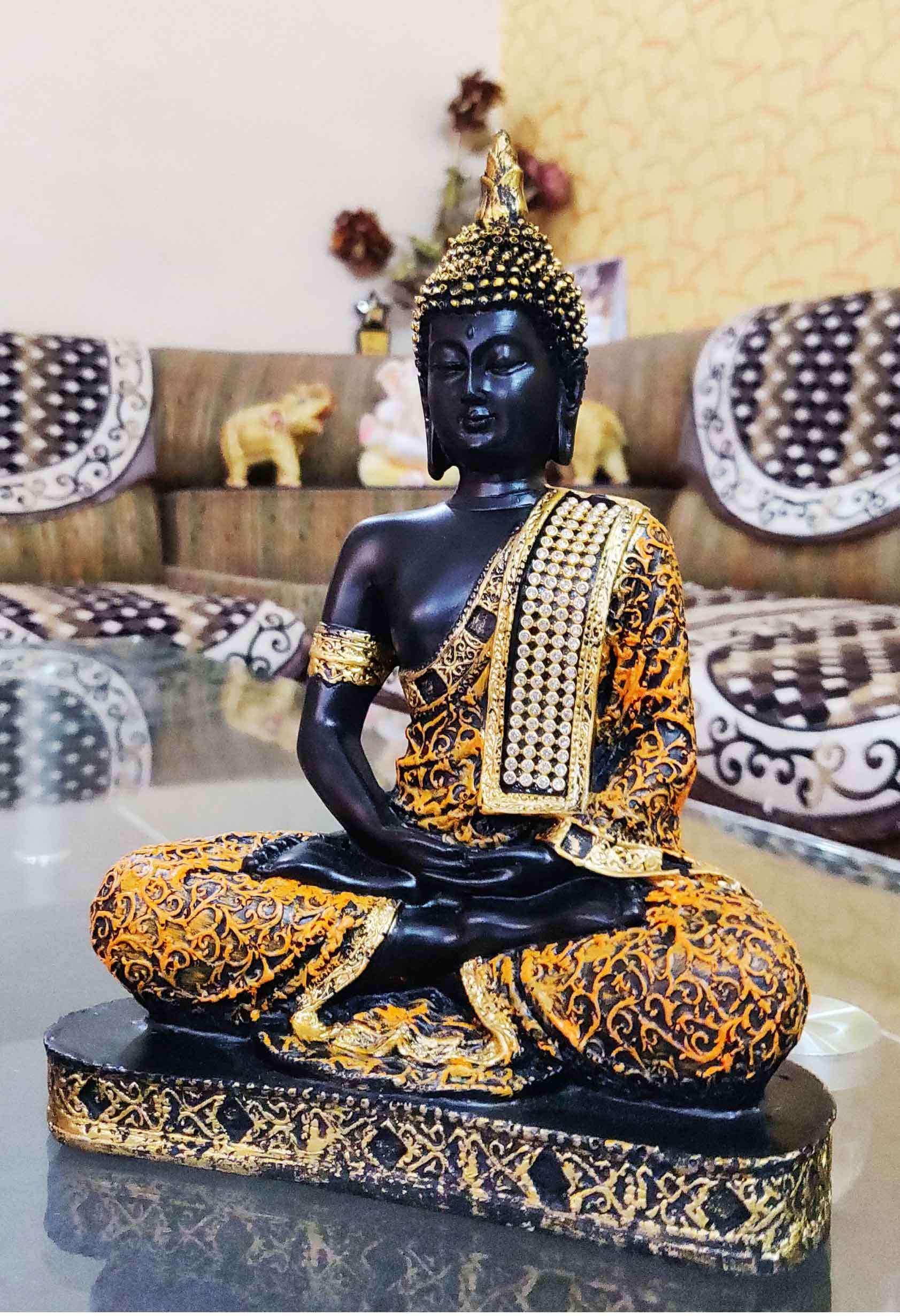 Orange & Gold Sitting Buddha Statue