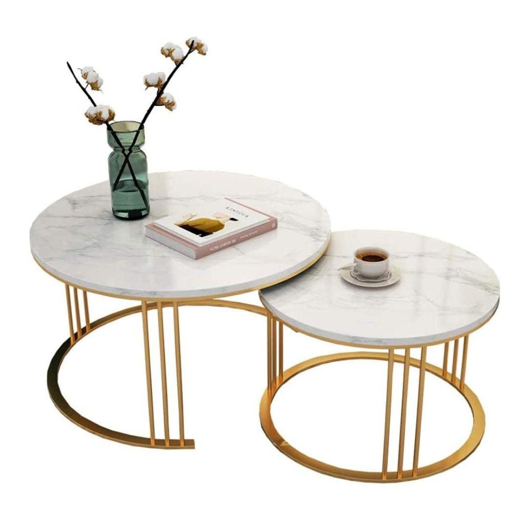 Premium Marble Coffee Table Set  Gold Finish for Living Room