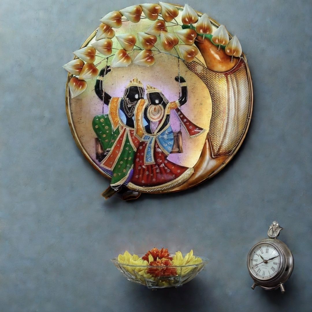 Radha Krishna Swing Wall Art  Decorative Metal Frame