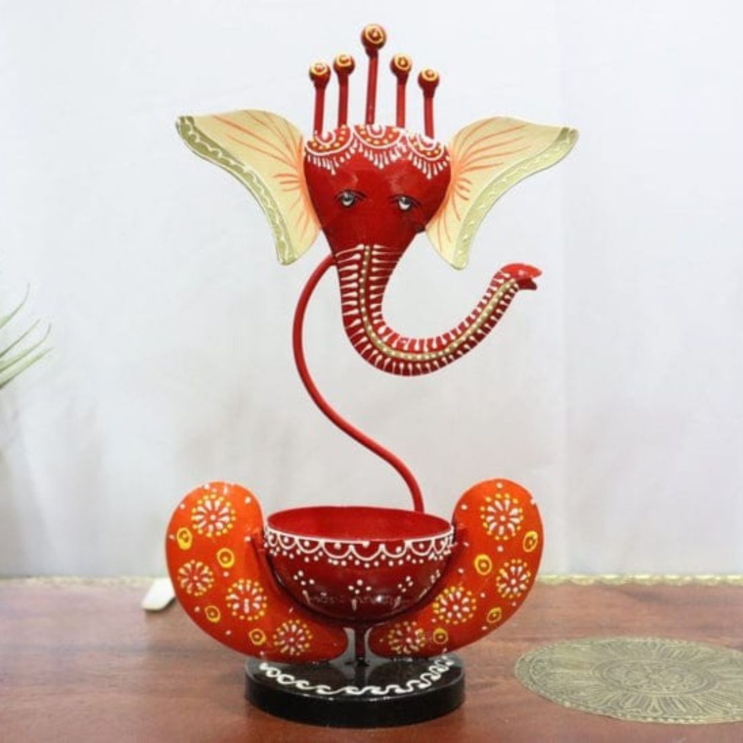 Red Iron Ganesha Decor  Perfect for Gift & Office Use