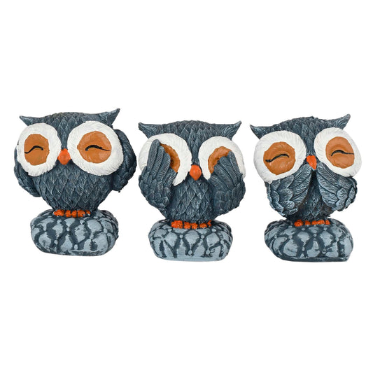 Set of 3 Antique Finish Owl Showpieces for Home Decor