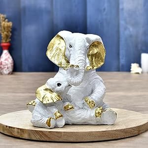 Small Elephant Family Mom and Baby Sculpture for Living Room