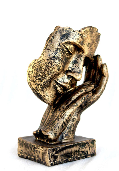 Handcrafted Resin Human Face Figurine with Hand-on-Face Design