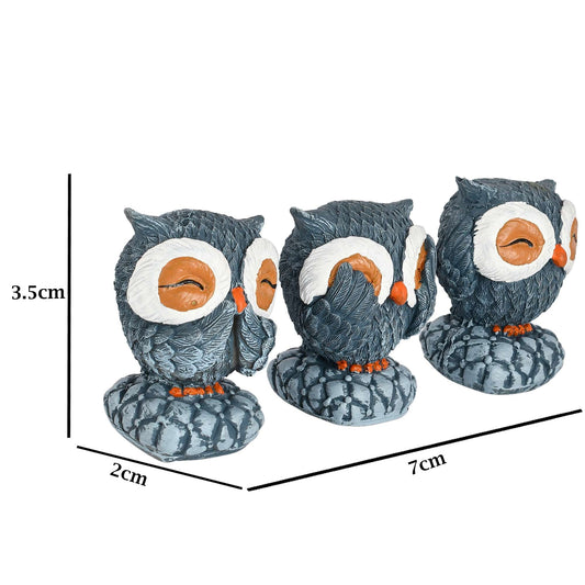 Set of 3 Antique Finish Owl Showpieces for Home Decor