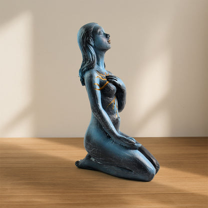 Blue Resin Girl Sculpture