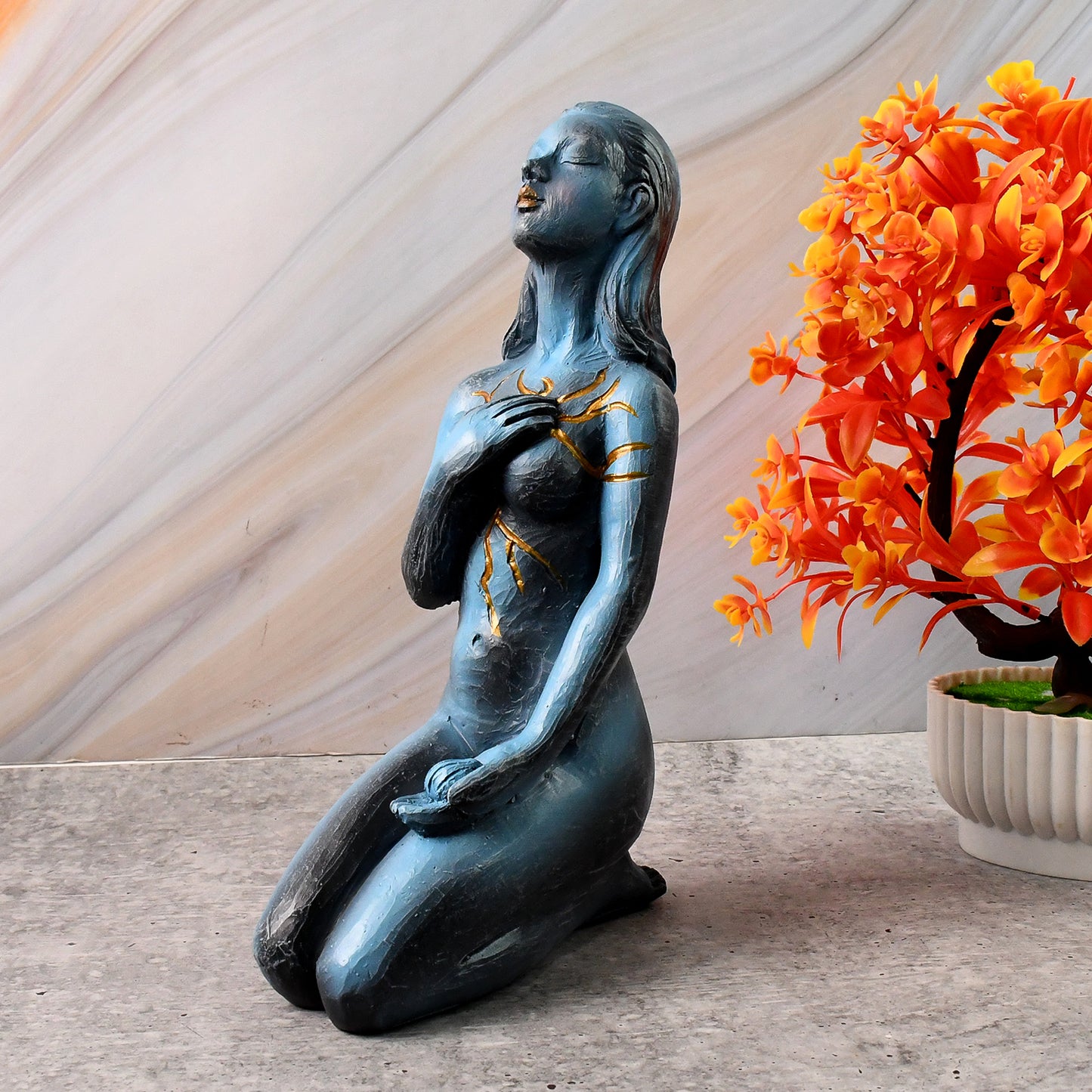Blue Resin Girl Sculpture