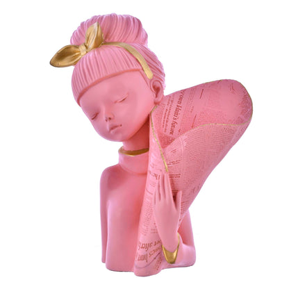 Pink Lady with Basket Decorative Flower Statue